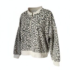 Leopard Print Cropped Sweatshirt Quarter Zip Cozy Pullover Top